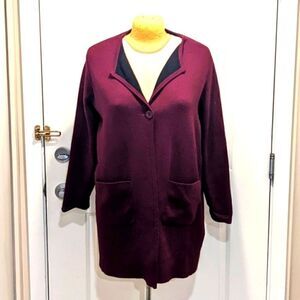 Catherine Malandrino XXL Plum One Button Knee Length Cardigan Duster